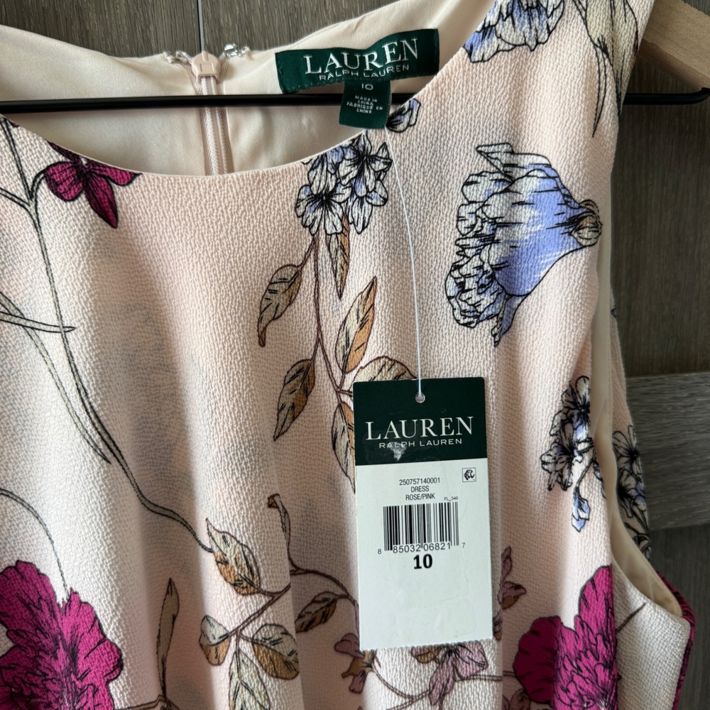Lauren Ralph Lauren Dress Women 10 Pink Floral Tiered Sleeveless Georgette Shift - Picture 3 of 12